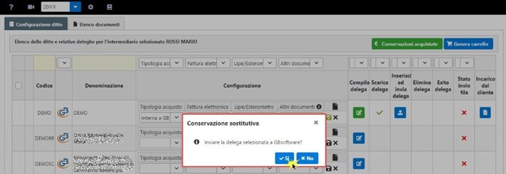 Conservazione Sostitutiva: configurazione e invio delega - Invio a GBsoftware