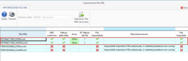 Console Fatturazione: invio dei file prodotti esternamente - importazioni file xml