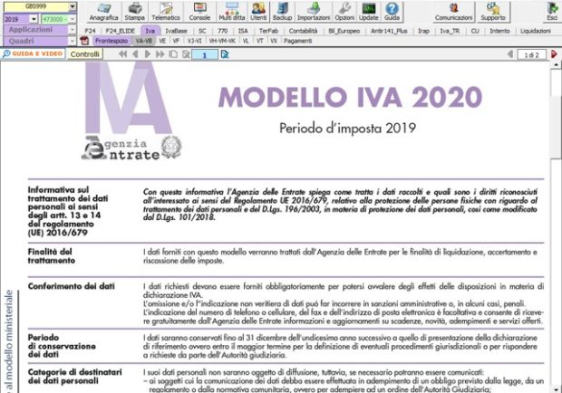 Dichiarazione IVA 2020: rilascio applicazione - Modello ministeriale Dichiarazione IVA