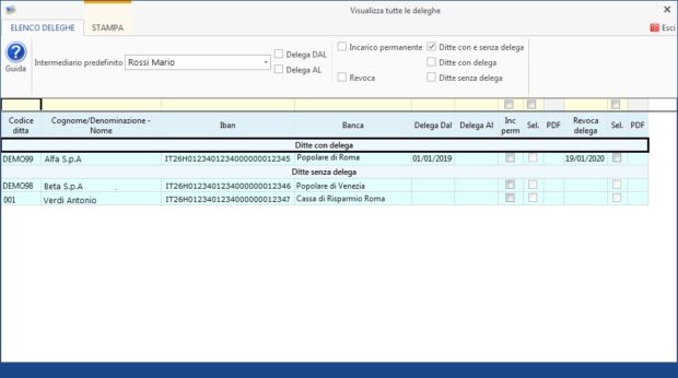Gestione Banche e gestione Deleghe - Revoche all'utilizzo del conto corrente - visualizza tutte le deleghe