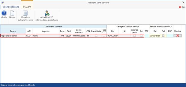 Gestione Banche e gestione Deleghe - Revoche all'utilizzo del conto corrente - gestione conti corrente