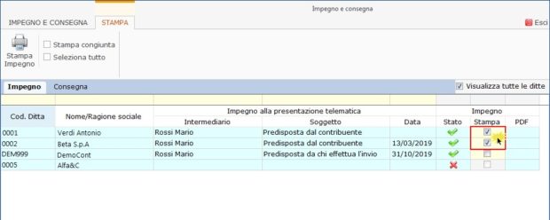 Gestione Impegno e Consegna 2019: produzione e stampa-impegno e consegna