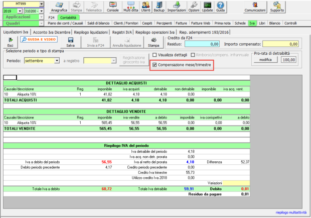 Liquidazioni IVA contabilità separate: caso pratico - compensazione mese trimestre