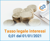 Tasso legale degli interessi: dal 1° gennaio 2021 scende allo 0,01%